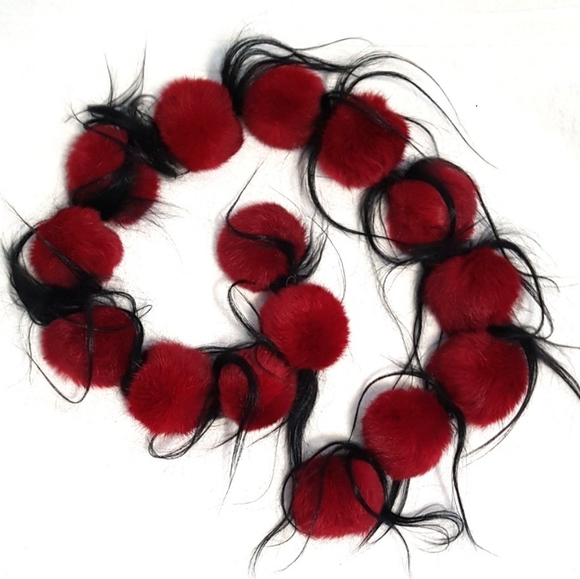 NEW Angora fur pom pom ball statement scarf - Picture 1 of 3